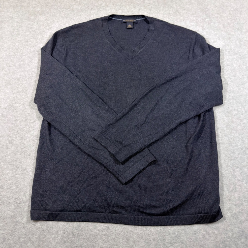 Banana Republic Sweater Mens L Blue/grey Silk Cashmere V-Neck Pullover